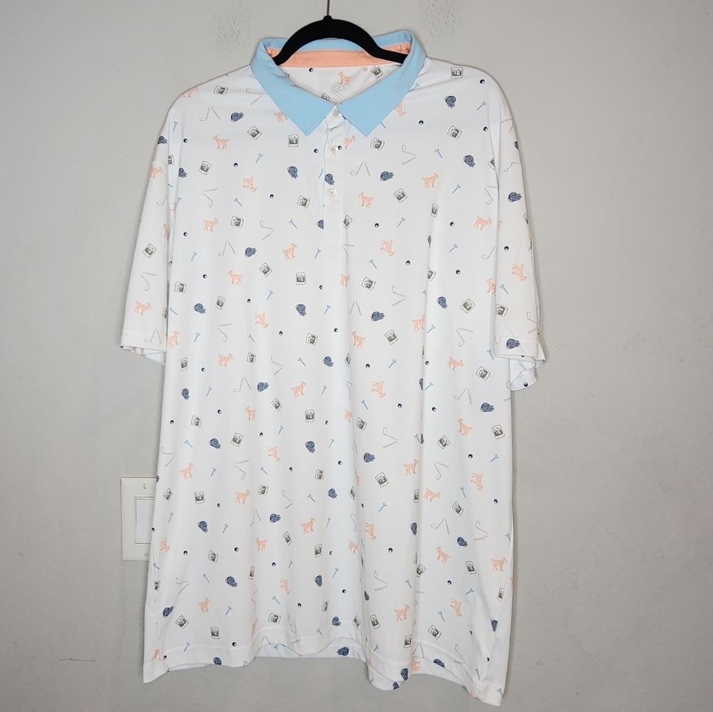 Swannies Amendt Print Golf Polo Sunset White Goat Tee Golf Balls Men's Size 2XL - Picture 16 of 16